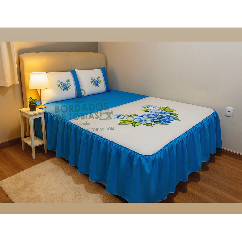 Colcha Casal Pintada com Fronhas Elegante Decoração cobre leito cocha coxa jogo de cama