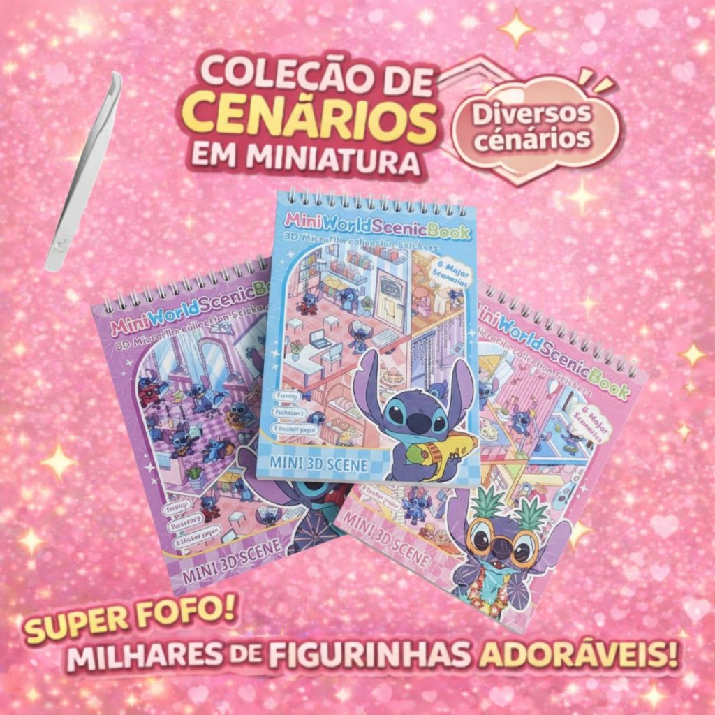 Caderno Stitch Capivara Adesivo 3D 6/8/20 Cenarios Criativo Scrapbook Diy + Pinça Divertido Presente