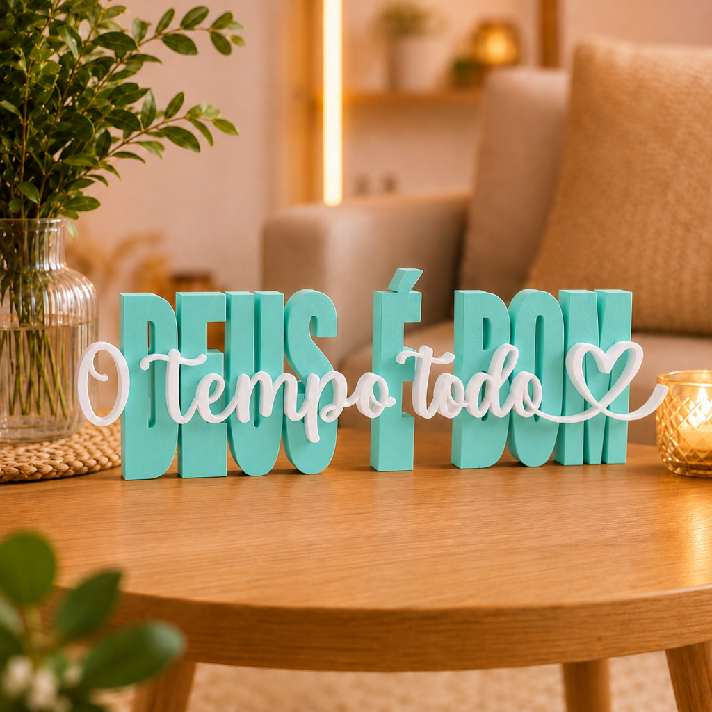 Decoração Deus É Bom O Tempo Todo | Presente Criativo Cristão | Enfeite Mesa Sala Quarto + Mimo